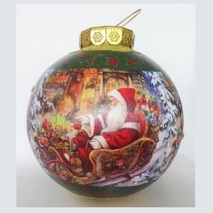 Kæmpe julekugle grøn, vintage motiv. Ø 40 cm