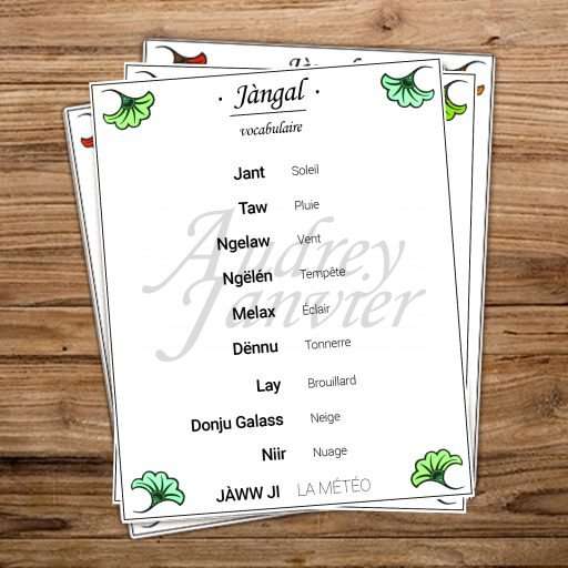 Carte de Vocabulaire de la météo jàww en wolof - collection Jàngal