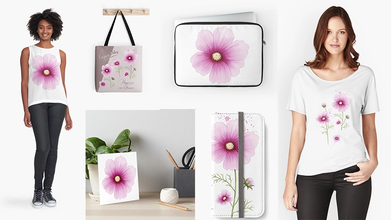 fleurs de cosmos, illustration d'un motif floral pour créer un pattern sur le thème du printemps, design par Audrey Janvier, collection Cosmos Vibes