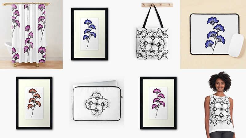 fleurs d'hibiscus, illustration design par Audrey Janvier, art sénégalais