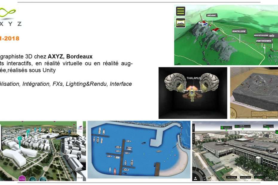 Images de projets en Réalité Augmenté et Virtuelle, Interface 2D, animations, 3D
