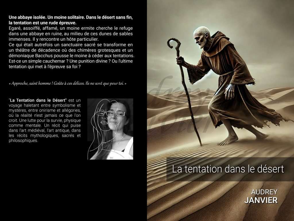 Couverture du livre La tentation dans le désert d'Adrey Janvier, un récit haletant entre symbolisme, mystères et influences artistiques nombreuses