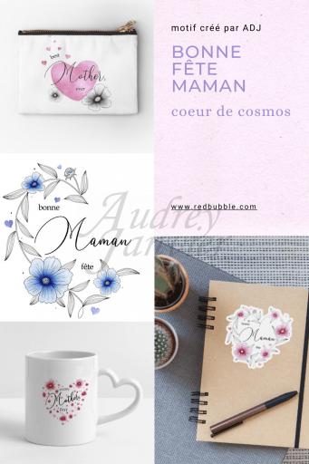 Fête des mères, design de fleurs de cosmos et coeurs