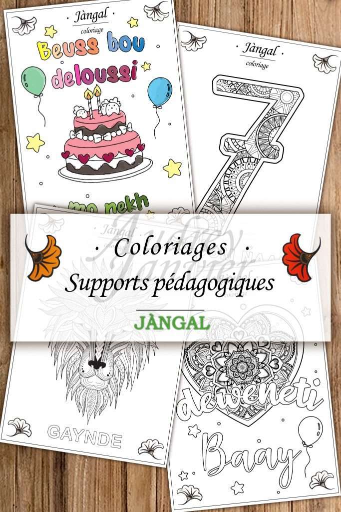 Coloriages pour enfants en wolof - collection Jàngal d'activités manuelles et loisirs créatifs pour apprendre le wolof, la langue du Sénégal