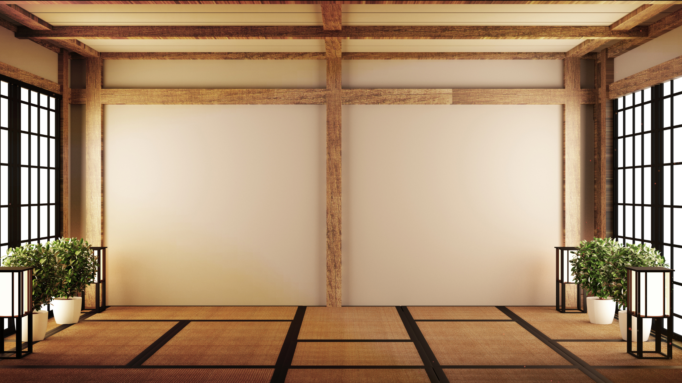 Japandi inredning i en stor hall som välkomnar gäster med en harmonisk och lugn design inspirerad av japandi style. Japandi inredning i en stor hall som välkomnar gäster med en harmonisk och lugn design inspirerad av japandi style.