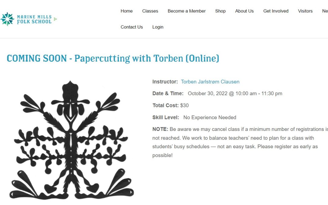 Online Paper Cut Workshop at Marine Mills Folk School, Minnesota