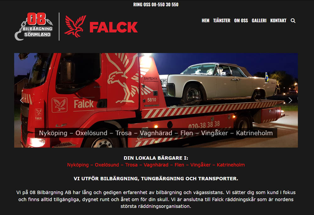 hemsida till bilbärgningsföretag Falck Sörmland