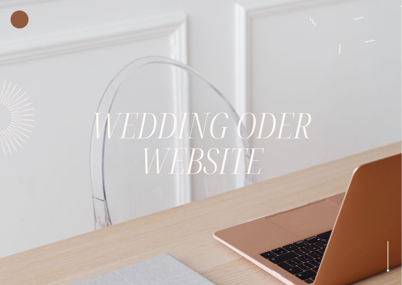 Wedding oder Website, Hintergrund Schreibtisch mit Laptop und Acrylstuhl