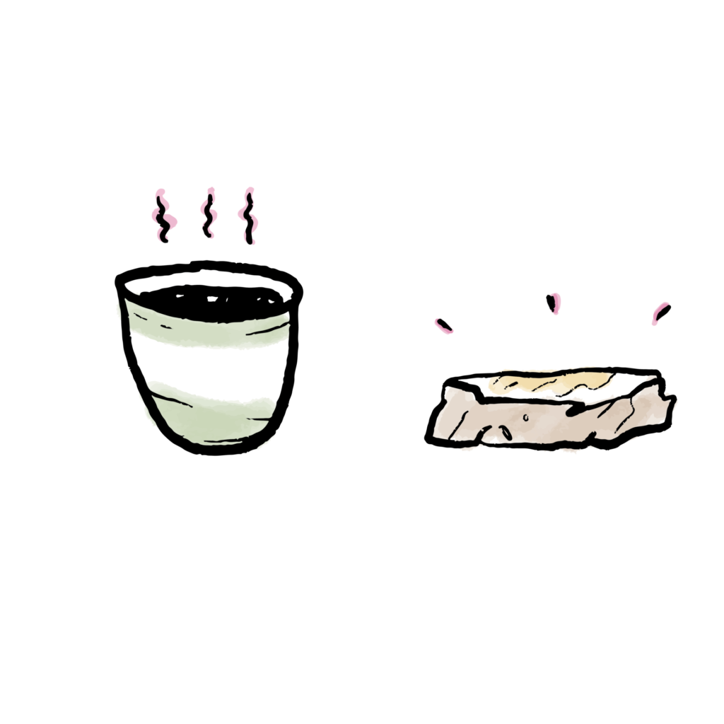 Illustrated coffee cup and sourdough toast