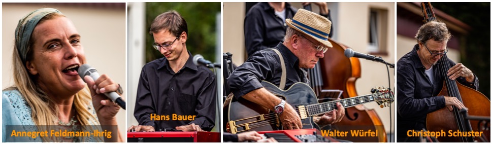 JazzPastry, die Musiker: Annegret Feldmann-Ihrig (Vocals-Percussion), Hans Bauer (Piano), Walter Würfel (Gitarren), Christoph Schuster (Kontrabass); Fotos by Jan Brockwitz