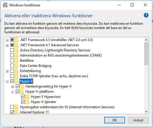 Activate or Deactivate windows-functions - Cannot Enable Hyper-V Service