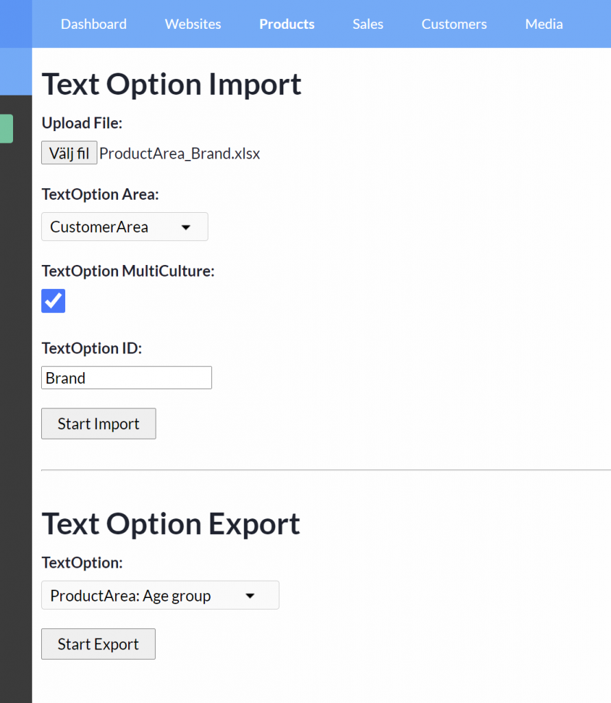 Litium Text Option Importer