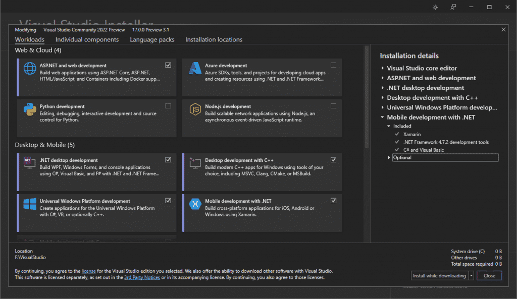 Install Visual Studio with these 5 option selected