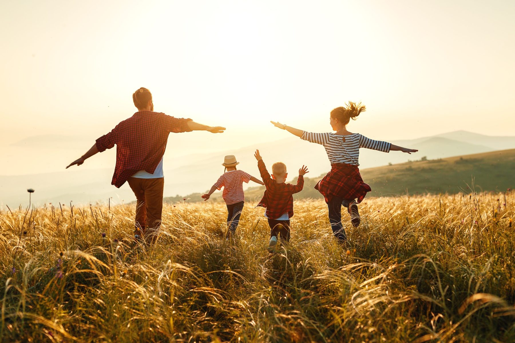 Happy,Family:,Mother,,Father,,Children,Son,And,Daughter,On,Nature