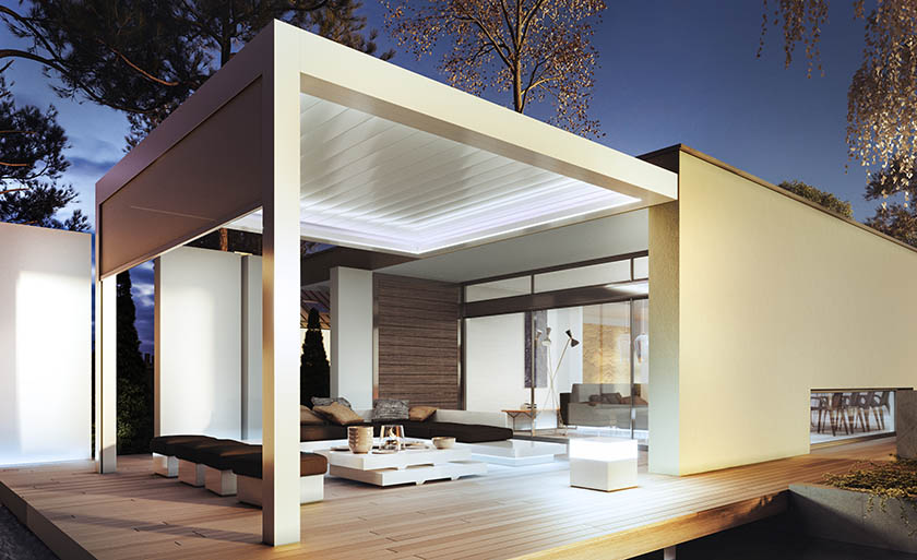 pergola de nuit avec led bordeaux