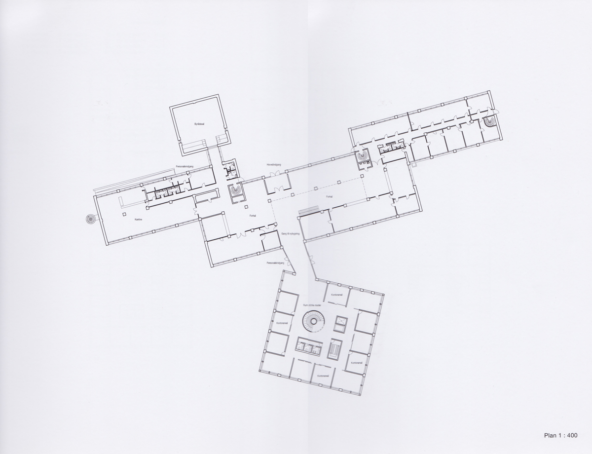 Plan af Tønder rådhus, eksisterende hus og tilbygning