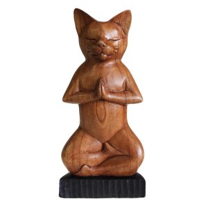 Carved Wooden Yoga Cat