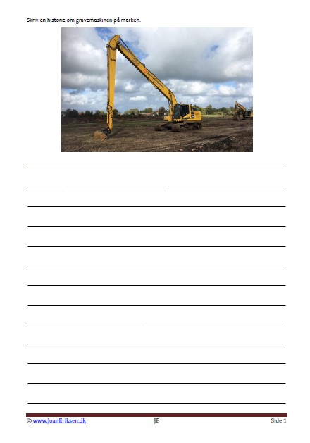 Skrivløs ark. Børnestavning til Indskoling og mellemtrin med gravemaskine.