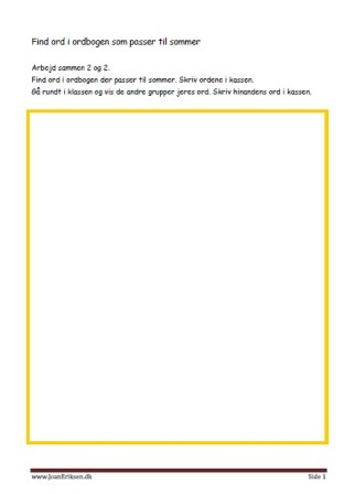 Ord i ordbogen, Elevopgave, Undervisning, Sommer,