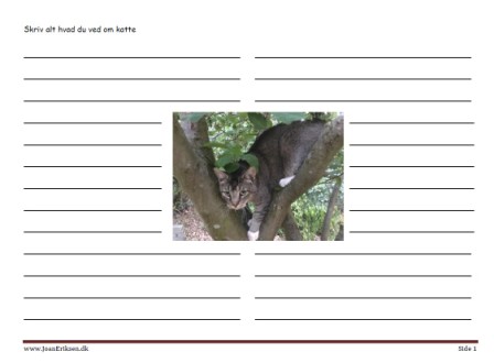 Skriv alt hvad du ved om katte. Skriveark til faglitteratur. Landbrug, pattedyr.