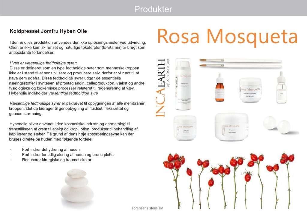 Produktblad INKAEARTH’s Rosa Mosqueta serie som vi bruger til Japansk Lifting, Ansigtszoneterapi og Refleksterapi