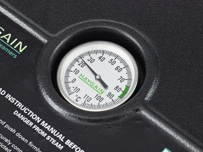 Heubedampfer Haygain HG 600 Detailansicht Deckel Thermometer, erhältlich bei Johorse