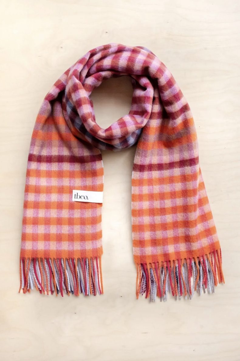 TBCo Lambswool Blanket Scarf in Berry Micro Gingham