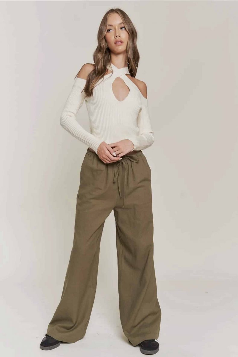 In The Beginning Ribbed Ivory Cross-Halter Top