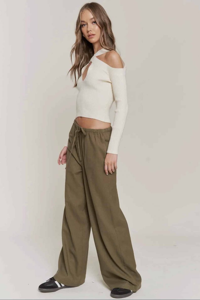In The Beginning Ribbed Ivory Cross-Halter Top