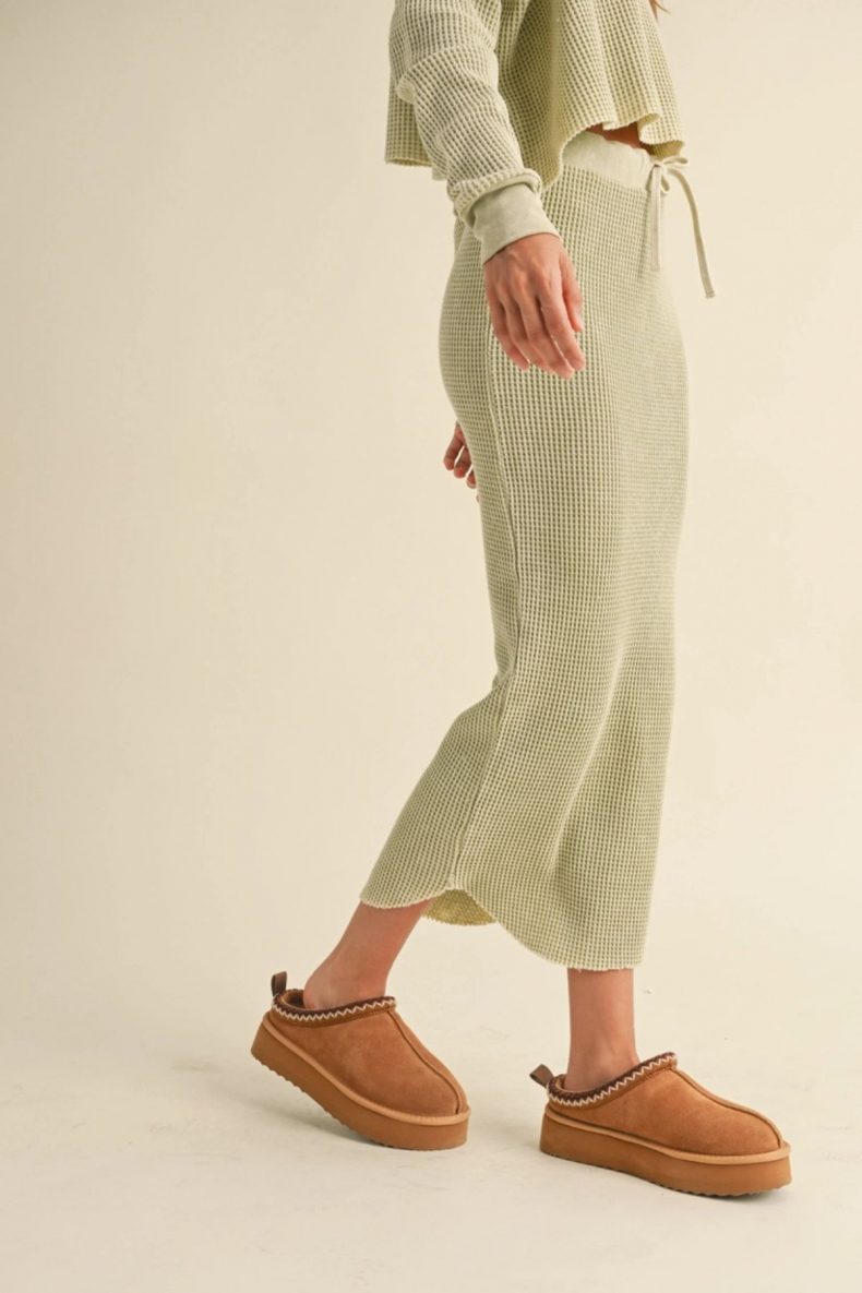 Miou Muse Tan Washed Rib Knitted Skirt