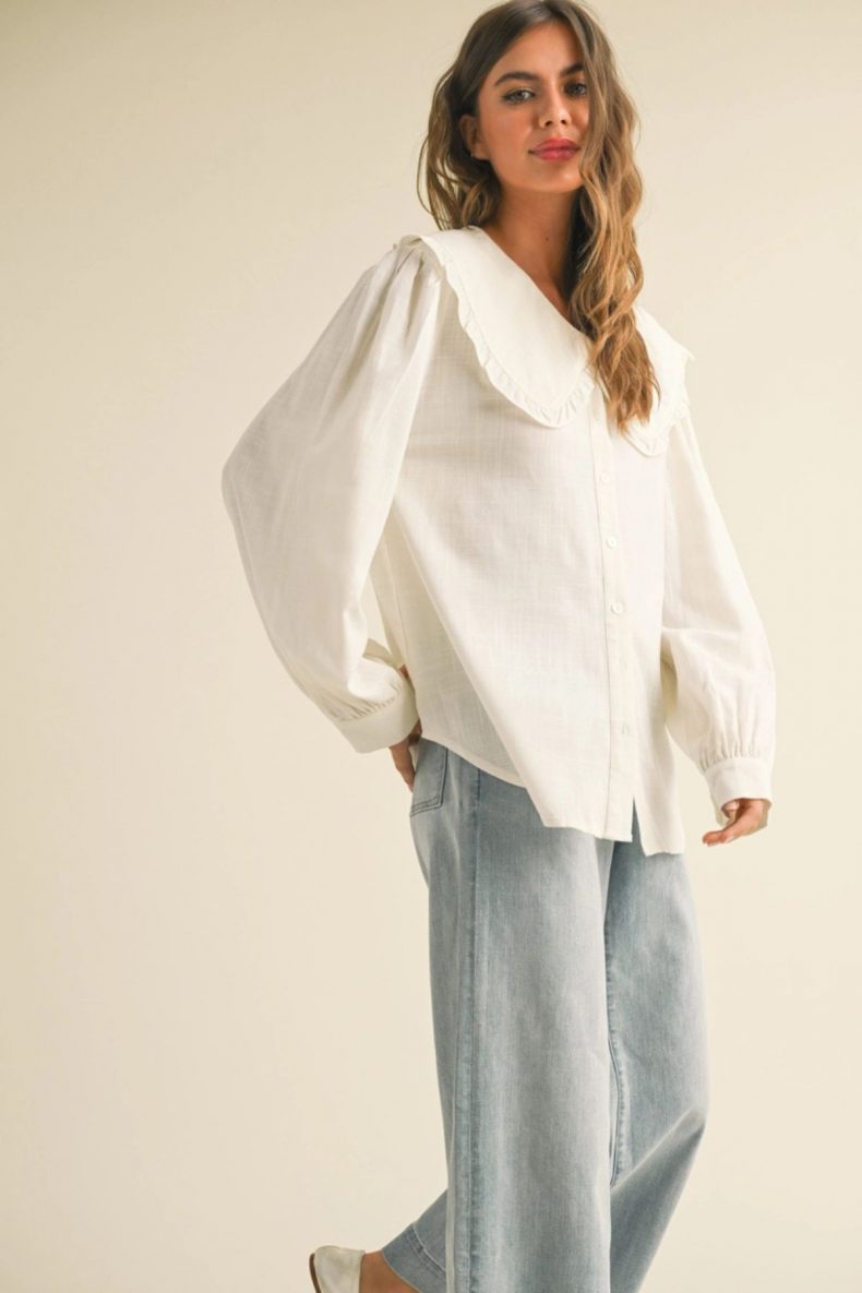 Miou Muse Peter Pan Collar Linen Blouse