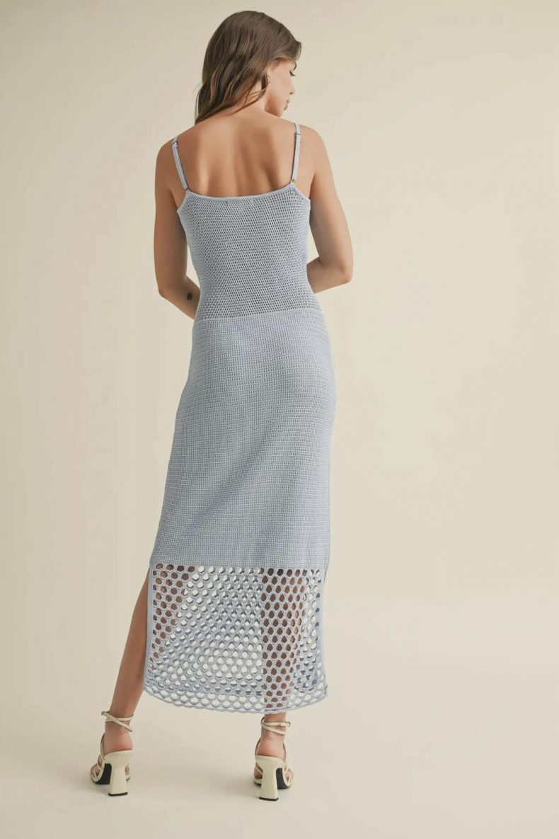 Miou Muse Blue Knitted Net Pattern Dress
