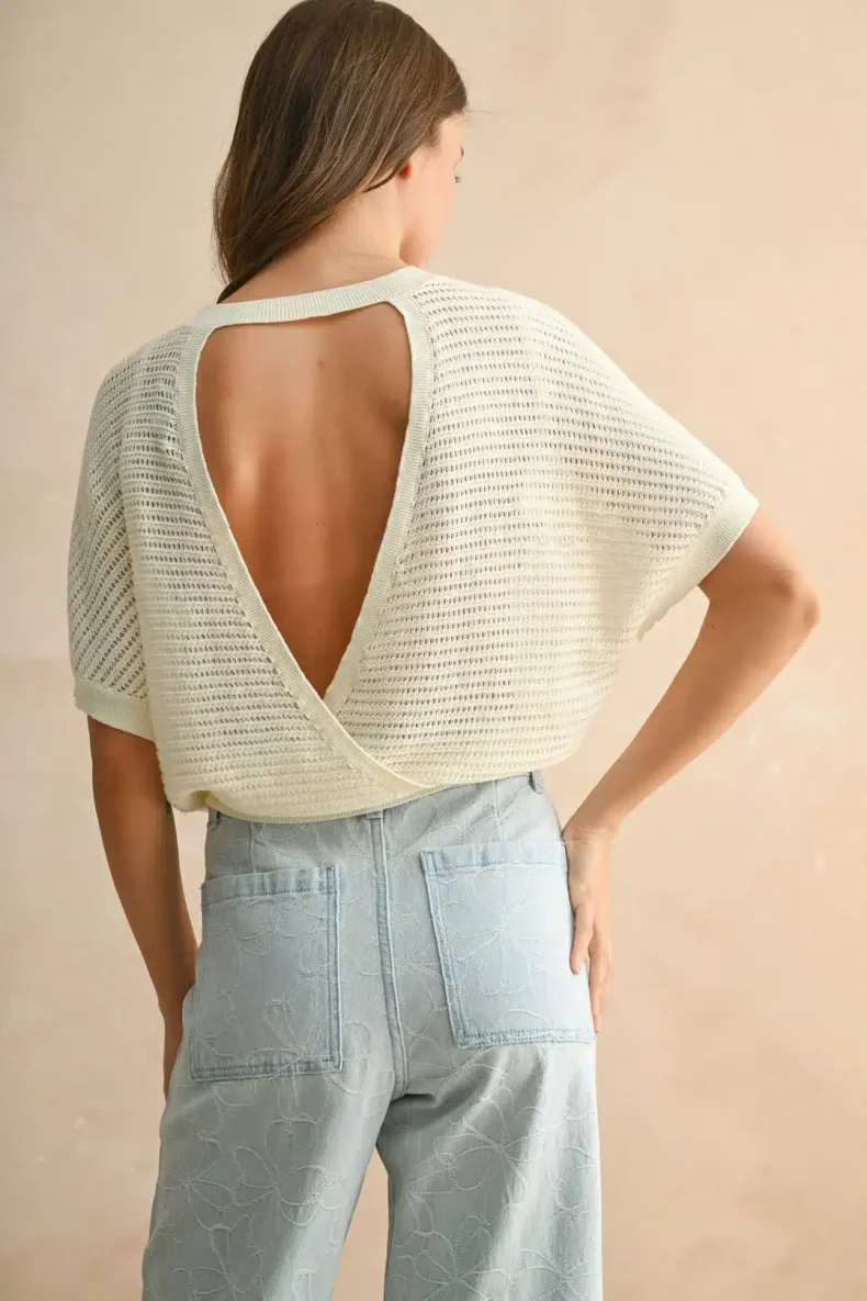 Miou Muse Knitted Cut-Out Back Top