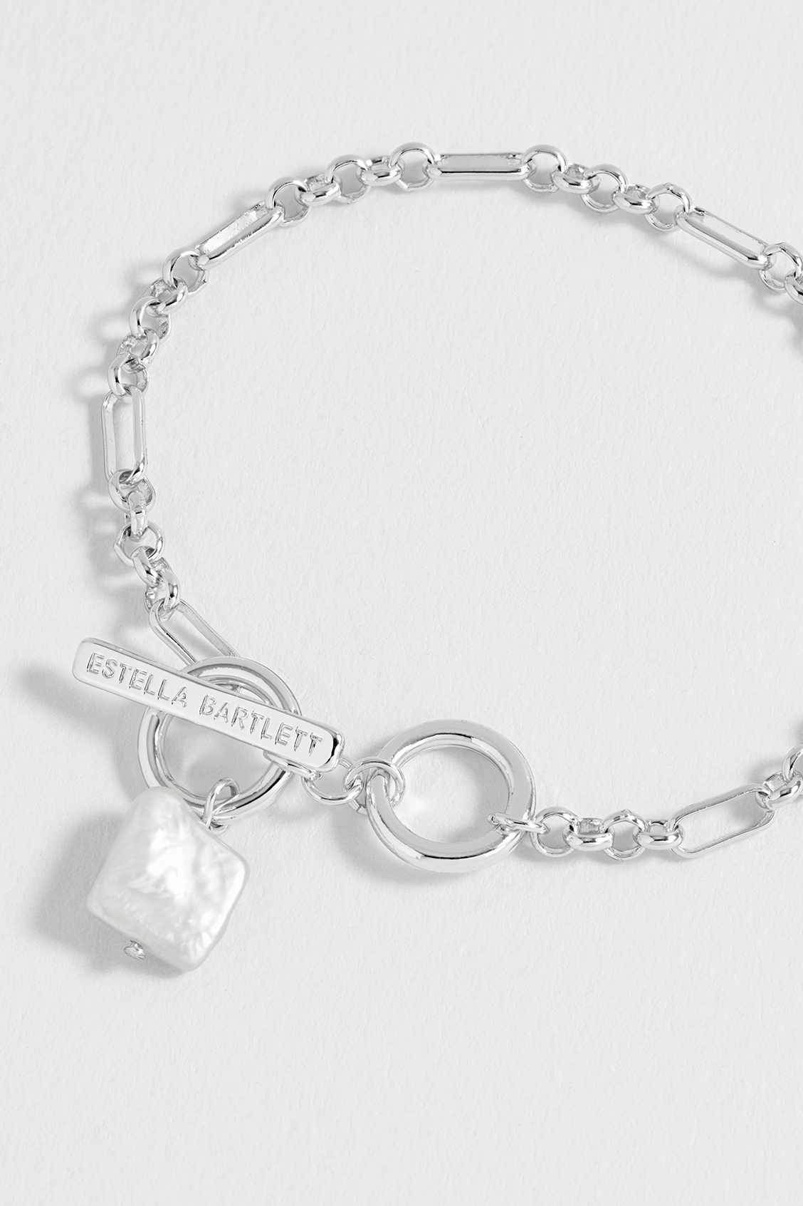 Estella Bartlett Square Baroque Pearl T-Bar Bracelet at Julia Rouge