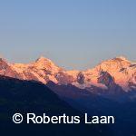 Eiger Moench and Jungfrau in the evening light seen from Harder Kulm over Interlaken