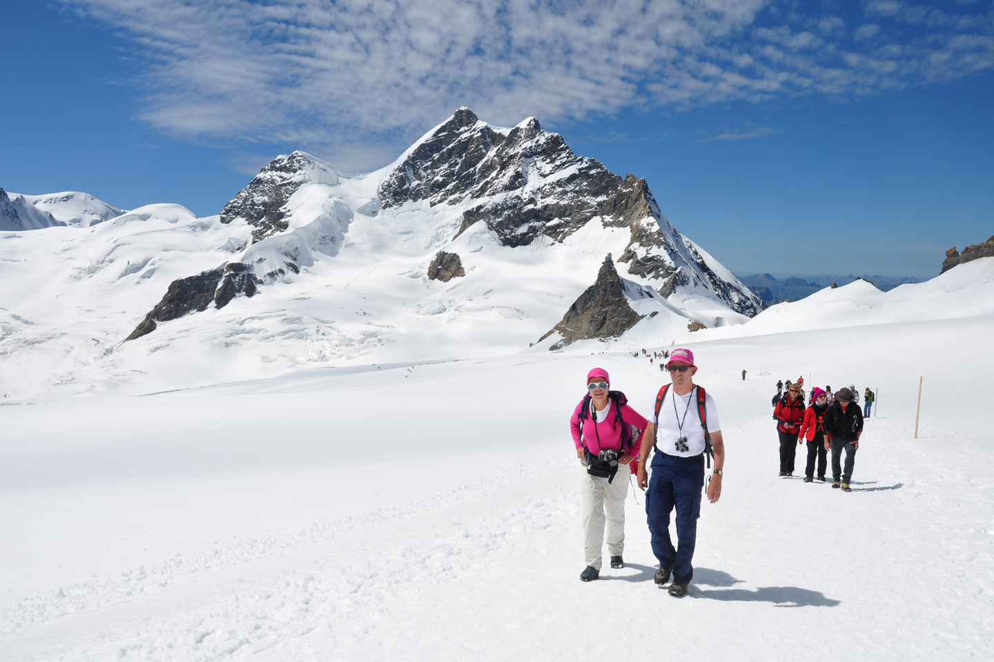 hikers on the glacier on Jungfraujoch-Top of Europe