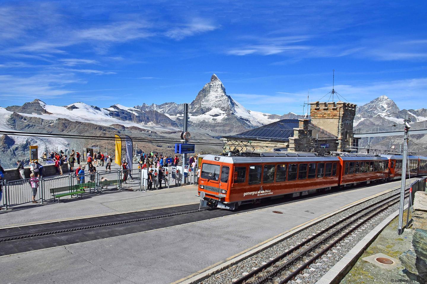 The Gornergrat summit station with the Matterhorn