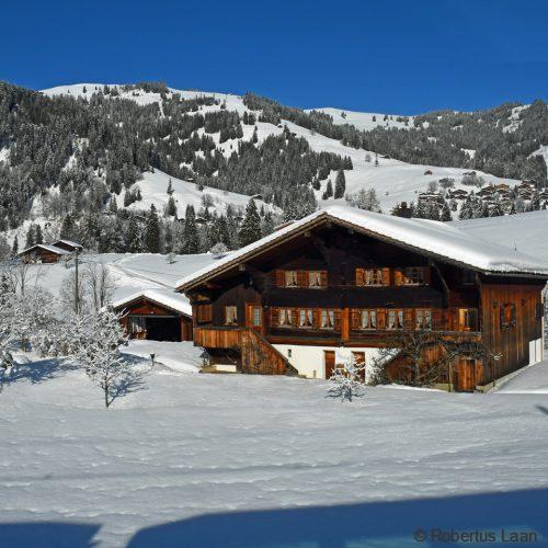 View from the GoldenPass Line in winter near Gstaad