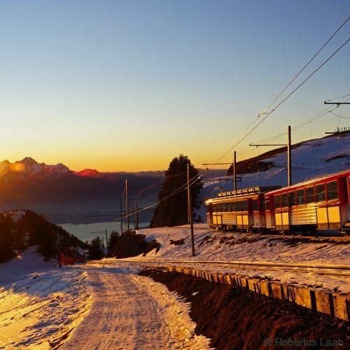 The Vitznau Rigi railway at sunset