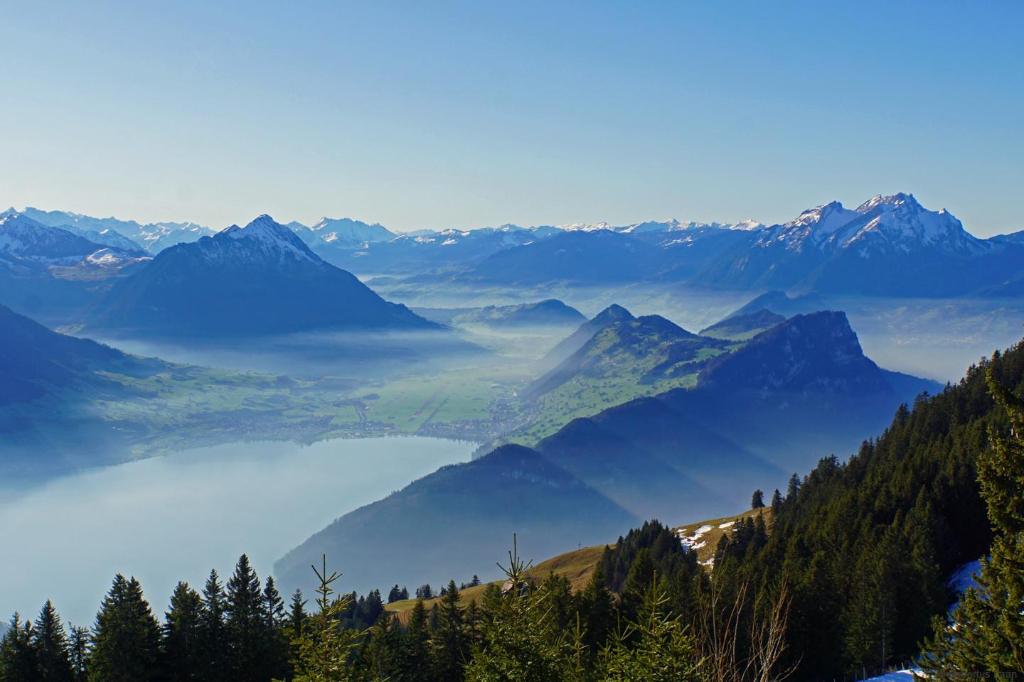 View from the Rigi on part of Lake Lucerne Luzern