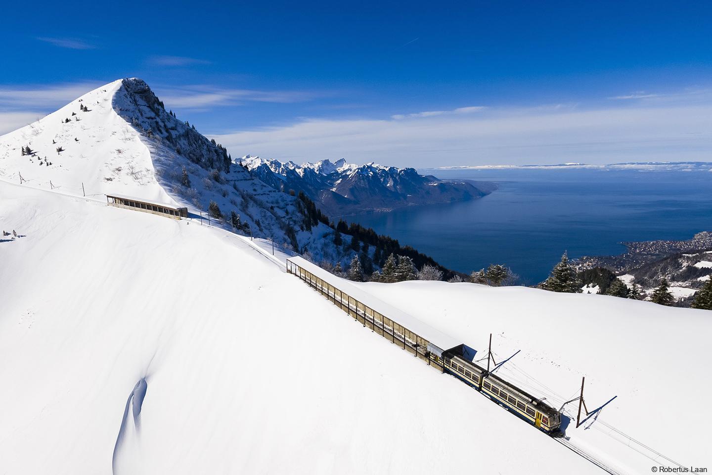 The Rochers de Naye funicular railway in winter