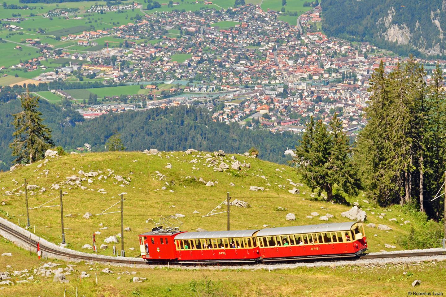 Looking down at Interlaken and the Schynige Platte train