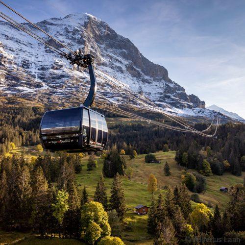 The newly opened Eiger Express underneath the impressive Eiger North Face