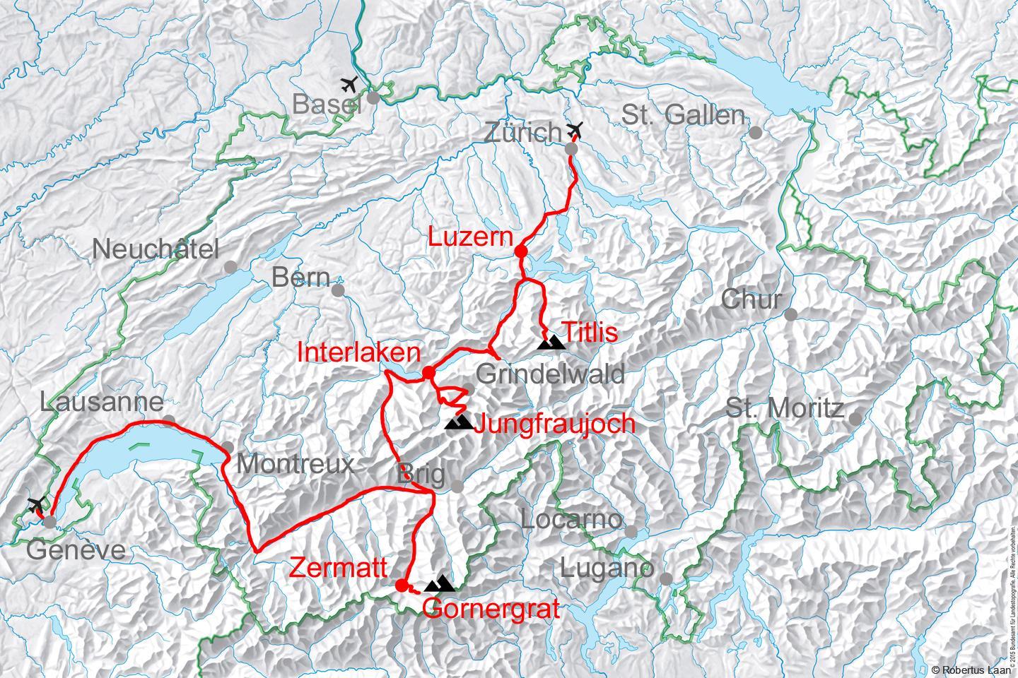 map for Highlights of Switzerland
