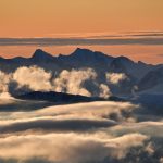 At sunset the colours, clouds and mountain shapes present their glory