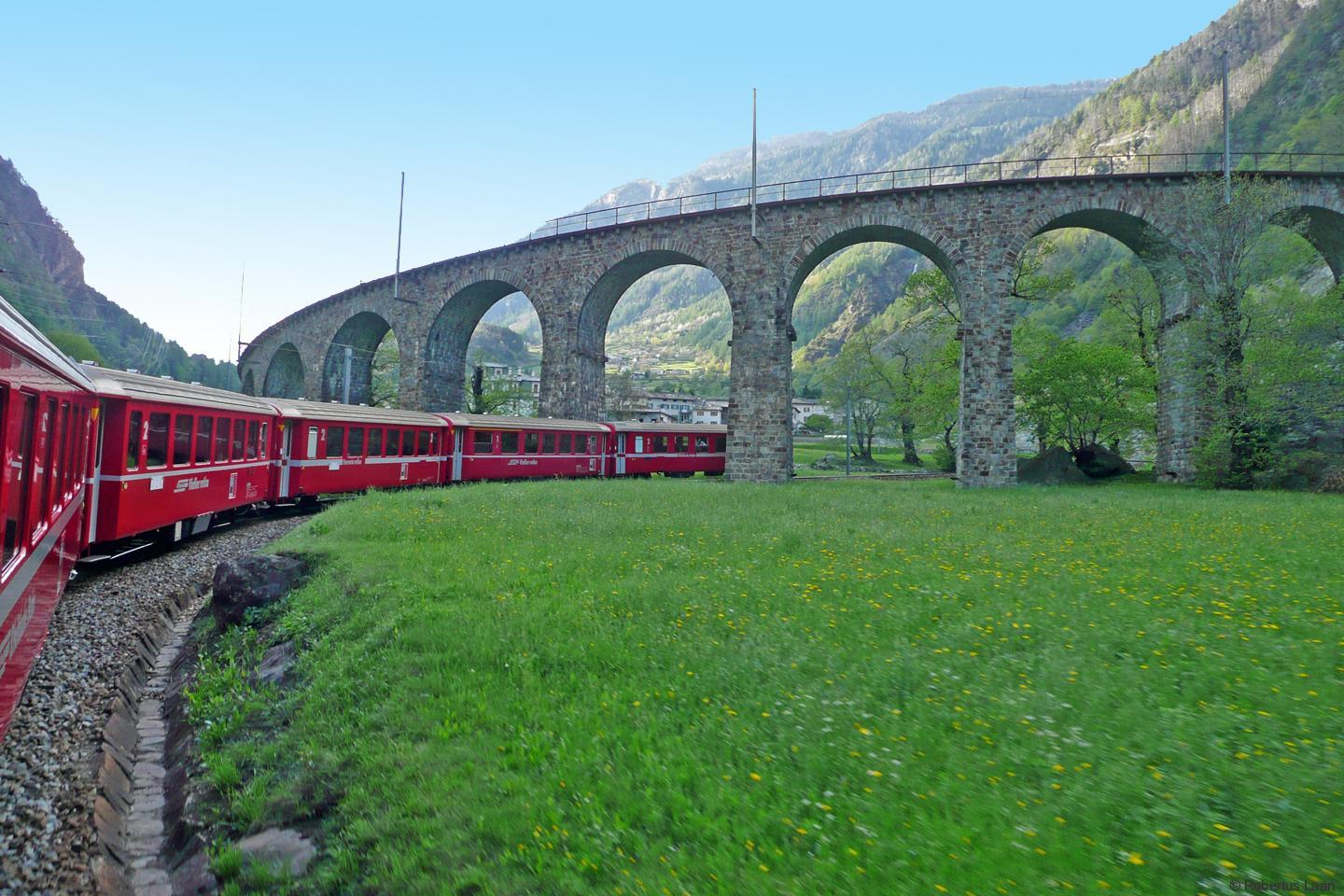 Bernina railway in Brusio