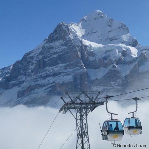 First gondolas near summit