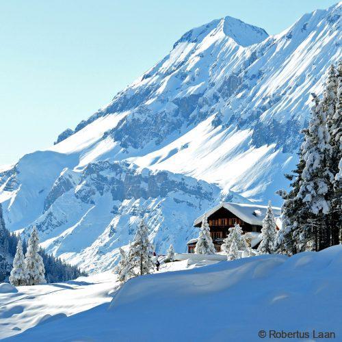 The hotel at lake Oeschinen above Kandersteg in winter