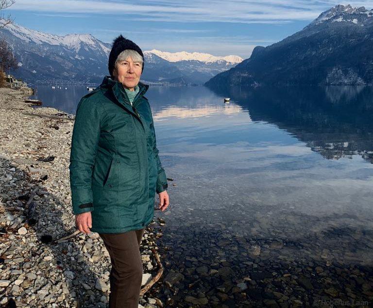 Heidi Griffith on a cold winter day on Lake Brienz