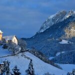 View from the GoldenPass Line in winter at the chapel of Chateau d'Oex